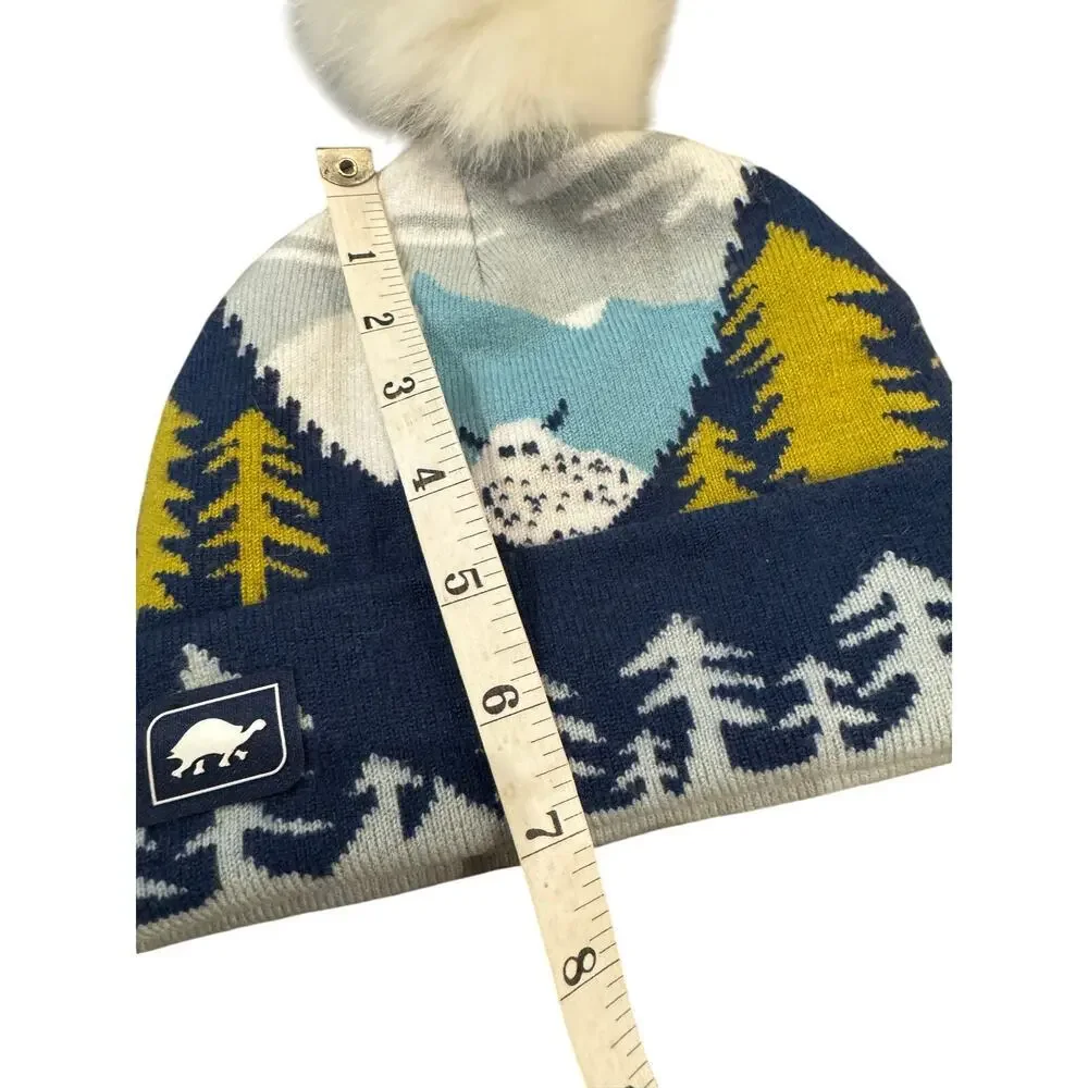 Turtle Fur Kids Pom Pom Beanie Hat Mountain Forest Knit Winter Acrylic Blue OS